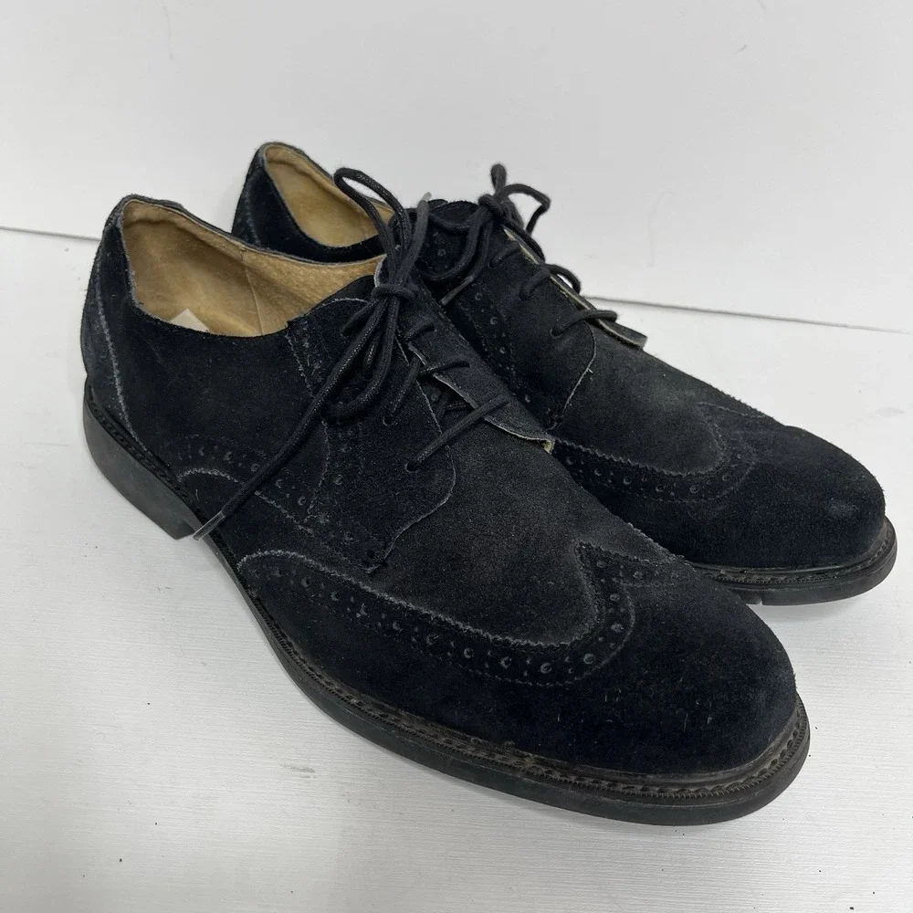 Cole Haan Mens Wingtip Oxfords Size 10.5 M Black Suede Leather Dressy Peppy